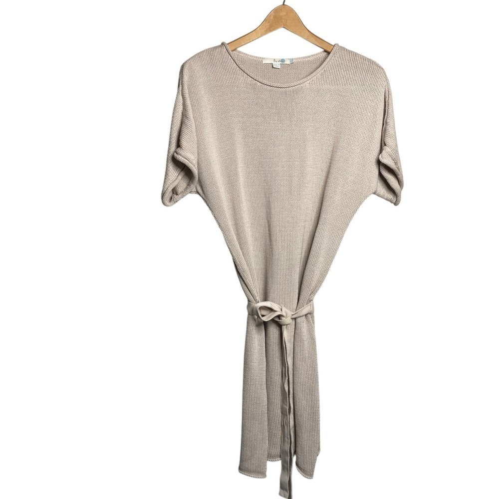 Boden beige SOFT cotton knit short sleeve stretch belted sweater dress SZ-8